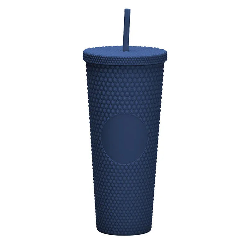 Double Studded Plastic Straw Cup Large Capacity Creative 710ml Durian Cup Portable Diamond Cup - Bellarte Enchanté Double Studded Plastic Straw Cup Large Capacity Creative 710ml Durian Cup Portable Diamond Cup